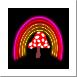 Glowing mushroom under glowing rainbow Posters and Art